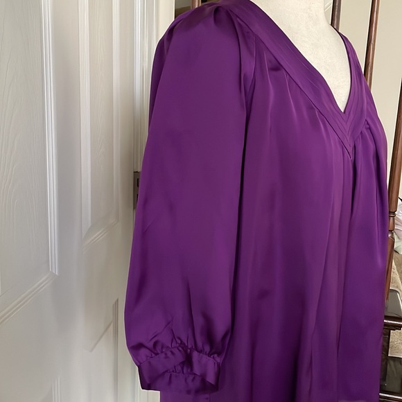 Banana Republic purple tunic style pullover top 3/4 puff sleeve L - Picture 2 of 6